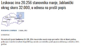 U Leskovcu 20.000 ljudi manje