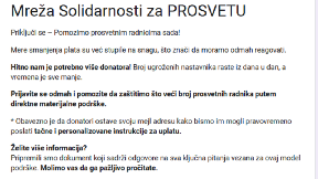 Donacije za pomoć prosvetarima