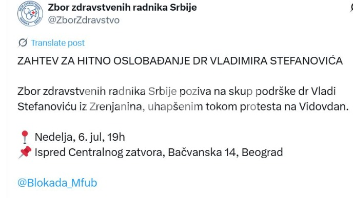 Podrška pritvorenom lekaru