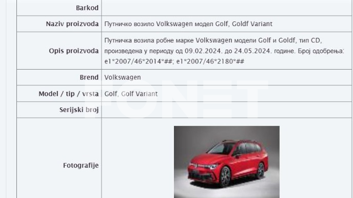 Golf povučen iz prodaje