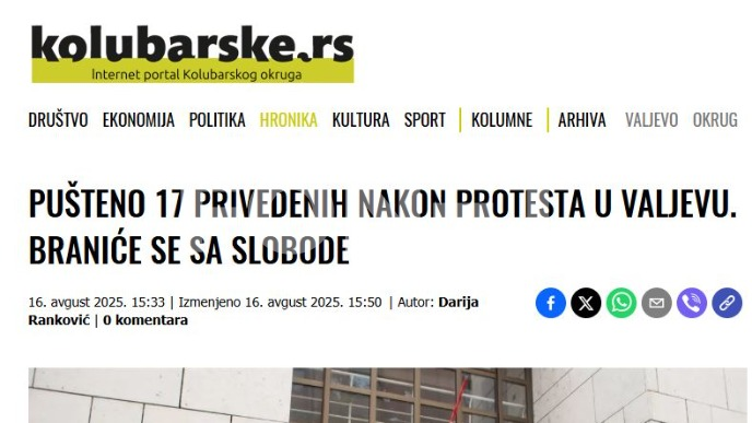 Pušteni svi privedeni Valjevci