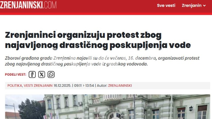 Protest zbog poskupljenja vode