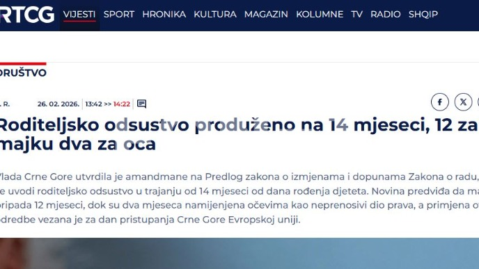 Roditeljsko odsustvo 14 meseci