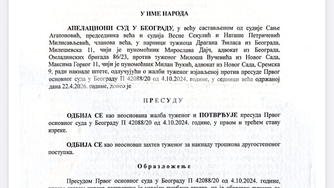Potvrđena presuda Vučeviću